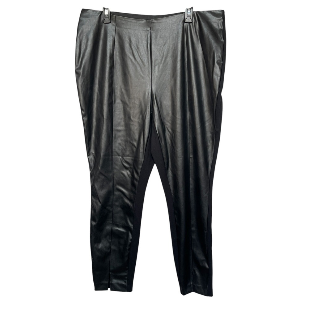 Bar III Womens Black Faux Leather Front Mixed Media Leggings Plus Size 2X FA22